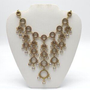 SHOW STOPPER VINTAGE GOLDETTE CLEAR GLASS CRYSTAL FESTOON BIB COLLAR NECKLACE